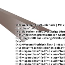 Firstblech flach | 198 x 198 mm | 150° | Stahl 0,50 mm | 25 µm Polyester | 8011 - Nussbraun #2