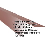 Firstblech flach | 198 x 198 mm | 150° | Stahl 0,50 mm | 25 µm Polyester | 8012 - Rotbraun #2