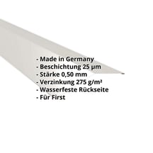 Firstblech flach | 198 x 198 mm | 150° | Stahl 0,50 mm | 25 µm Polyester | 9002 - Grauweiß #2