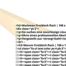 Firstblech flach | 198 x 198 mm | 150° | Stahl 0,63 mm | 25 µm Polyester | 1015 - Hellelfenbein #2