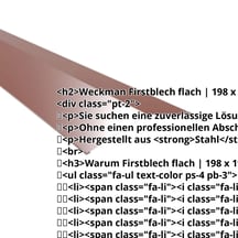 Firstblech flach | 198 x 198 mm | 150° | Stahl 0,63 mm | 25 µm Polyester | 8012 - Rotbraun #2