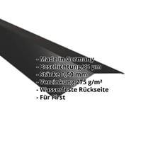 Firstblech flach | 198 x 198 mm | 150° | Stahl 0,50 mm | 35 µm Mattpolyester | 33 - Schwarz #2