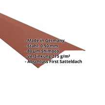 Firstblech flach | 198 x 198 mm | 150° | Stahl 0,50 mm | 80 µm Shimoco | 8004 - Kupferbraun #2