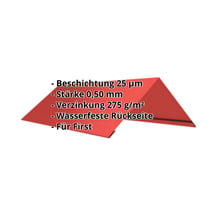 Firstblech flach | 200 x 200 x 2000 mm | 100° | Stahl 0,50 mm | 25 µm Polyester | 3016 - Korallenrot #2
