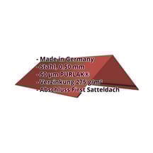Firstblech flach | 200 x 200 x 2000 mm | 140° | Stahl 0,50 mm | 50 µm PURLAK® | 028 - Kirschrot #2