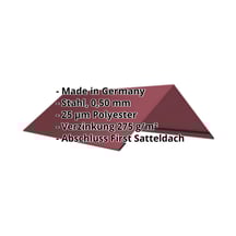 Firstblech flach | 200 x 200 x 2000 mm | 140° | Stahl 0,50 mm | 25 µm Polyester | 3005 - Weinrot #2