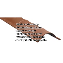 Firstblech halbrund | 1,86 m | Stahl 0,50 mm | 25 µm Polyester | 8011 - Nussbraun #2