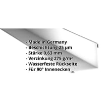 Innenecke | 115 x 115 x 2000 mm | Stahl 0,63 mm | 25 µm Polyester | 9006 - Weißaluminium #2