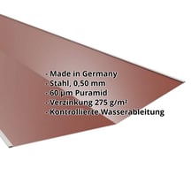 Kehlblech | 490 x 490 x 2000 mm | Stahl 0,50 mm | 60 µm Puramid | 8012 - Rotbraun #2