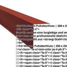 Pultabschluss | 200 x 250 mm | 80° | Stahl 0,50 mm | 35 µm Mattpolyester | 29 - Rot #2