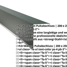 Pultabschluss | 200 x 250 mm | 80° | Stahl 0,50 mm | 60 µm Puramid | 6005 - Moosgrün #2