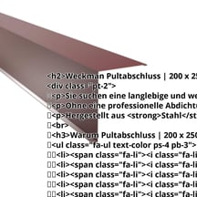 Pultabschluss | 200 x 250 mm | 85° | Stahl 0,50 mm | 25 µm Polyester | 3005 - Weinrot #2