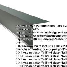 Pultabschluss | 200 x 250 mm | 85° | Stahl 0,50 mm | 60 µm TTHD | 6005 - Moosgrün #2