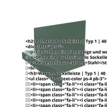 Sockelleiste | Typ 1 | 40 x 24 x 25 x 2000 mm | Stahl 0,50 mm | 25 µm Polyester | 6005 - Moosgrün #2