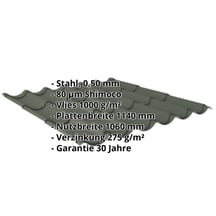 Pfannenblech 2/1060 | Anti-Tropf 1000 g/m² | Stahl 0,50 mm | 80 µm Shimoco | 6020 - Chromoxidgrün #2