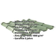 Pfannenblech EUROPA | Anti-Tropf 1000 g/m² | Stahl 0,50 mm | 25 µm Polyester | 6011 - Resedagrün #2