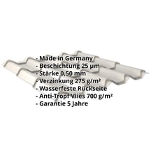 Pfannenblech EUROPA | Anti-Tropf 700 g/m² | Stahl 0,50 mm | 25 µm Polyester | 9006 - Weißaluminium #2