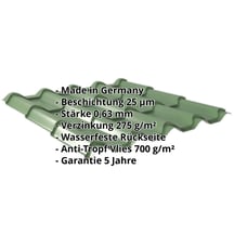 Pfannenblech EUROPA | Anti-Tropf 700 g/m² | Stahl 0,63 mm | 25 µm Polyester | 6002 - Laubgrün #2