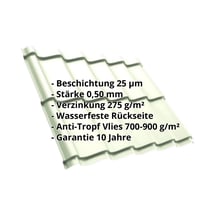 Pfannenblech Szafir 350/15 | Anti-Tropf 700 g/m² | Stahl 0,50 mm | 25 µm Polyester | 9002 - Grauweiß #2