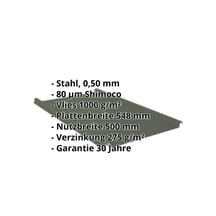 Stehfalzblech 33/500-LE | Dach | Anti-Tropf 1000 g/m² | Stahl 0,50 mm | 80 µm Shimoco | 6020 - Chromoxidgrün #2