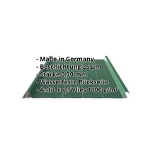Stehfalzblech 33/500-LR | Dach | Anti-Tropf 1000 g/m² | Aluminium 0,70 mm | 25 µm Polyester | 6005 - Moosgrün #2