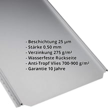 Stehfalzblech PD-510-S | Flach | Anti-Tropf 700 g/m² Stahl 0,50 mm | 25 µm Polyester | 9006 - Weissaluminium Stehfalzblech PD-510-S | Flach | Anti-Tropf 700 g/m² | Stahl 0,50 mm | 25 µm Polyester | 9006 - Weissaluminium #2