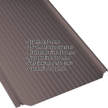 Stehfalzblech PD-510-S | Mikro Stahl 0,50 mm | 35 µm Mattpolyester | 8017 - Schokoladenbraun Stehfalzblech PD-510-S | Mikro | Stahl 0,50 mm | 35 µm Mattpolyester | 8017 - Schokoladenbraun #2