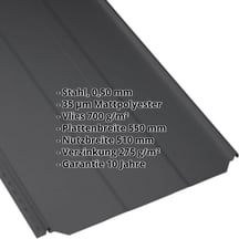 Stehfalzblech PD-510-S | Trapez | Anti-Tropf 700 g/m² | Stahl 0,50 mm | 35 µm Mattpolyester | 9005 - Tiefschwarz #2