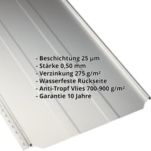 Stehfalzblech PD-510-S | Trapez | Anti-Tropf 700 g/m² Stahl 0,50 mm | 25 µm Polyester | 9002 - Grauweiß Stehfalzblech PD-510-S | Trapez | Anti-Tropf 700 g/m² | Stahl 0,50 mm | 25 µm Polyester | 9002 - Grauweiß #2