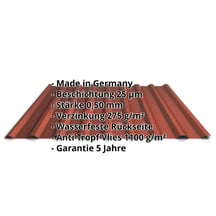 Trapezblech 20/1100 | Dach | Anti-Tropf 1000 g/m² | Aktionsblech | Stahl 0,75 mm | 25 µm Polyester | 8012 - Rotbraun #2
