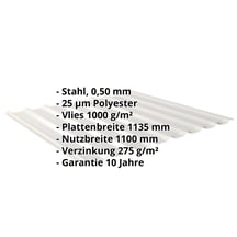 Trapezblech 20/1100 | Dach | Anti-Tropf 1000 g/m² | Stahl 0,50 mm | 25 µm Polyester | 9006 - Weißaluminium #2
