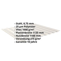 Trapezblech 20/1100 | Dach | Anti-Tropf 1000 g/m² Stahl 0,75 mm | 25 µm Polyester | 9002 - Grauweiß Trapezblech 20/1100 | Dach | Anti-Tropf 1000 g/m² | Stahl 0,75 mm | 25 µm Polyester | 9002 - Grauweiß #2