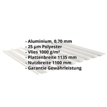 Trapezblech 20/1100 | Dach | Anti-Tropf 1000 g/m² Aluminium 0,70 mm | 25 µm Polyester | 9006 - Weißaluminium Trapezblech 20/1100 | Dach | Anti-Tropf 1000 g/m² | Aluminium 0,70 mm | 25 µm Polyester | 9006 - Weißaluminium #2