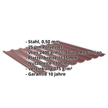 Trapezblech 20/1100 | Dach | Anti-Tropf 2400 g/m² | Stahl 0,50 mm | 25 µm Polyester | 3005 - Weinrot #2