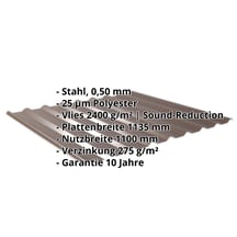 Trapezblech 20/1100 | Dach | Anti-Tropf 2400 g/m² | Stahl 0,50 mm | 25 µm Polyester | 8014 - Sepiabraun #2