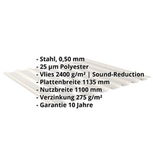Trapezblech 20/1100 | Dach | Anti-Tropf 2400 g/m² | Stahl 0,50 mm | 25 µm Polyester | 9002 - Grauweiß #2