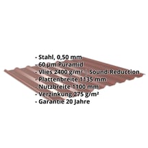 Trapezblech 20/1100 | Dach | Anti-Tropf 2400 g/m² | Stahl 0,50 mm | 60 µm Puramid | 8012 - Rotbraun #2