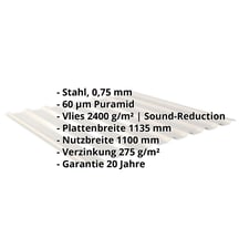 Trapezblech 20/1100 | Dach | Anti-Tropf 2400 g/m² | Stahl 0,75 mm | 60 µm Puramid | 9002 - Grauweiß #2