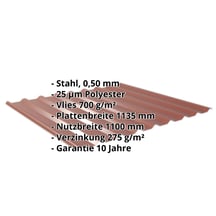Trapezblech 20/1100 | Dach | Anti-Tropf 700 g/m² | Stahl 0,50 mm | 25 µm Polyester | 8012 - Rotbraun #2