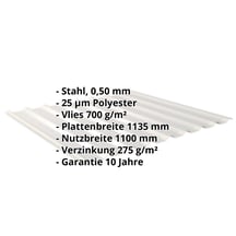 Trapezblech 20/1100 | Dach | Anti-Tropf 700 g/m² | Stahl 0,50 mm | 25 µm Polyester | 9006 - Weißaluminium #2
