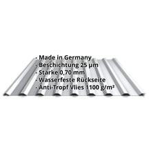 Trapezblech 20/1100 | Dach | Anti-Tropf 700 g/m² | Aluminium 0,70 mm | 25 µm Polyester | 9006 - Weißaluminium #2