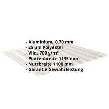 Trapezblech 20/1100 | Dach | Anti-Tropf 700 g/m² | Aluminium 0,70 mm | 25 µm Polyester | 9006 - Weißaluminium #2