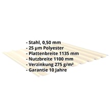 Trapezblech 20/1100 | Dach | Stahl 0,50 mm | 25 µm Polyester | 1015 - Hellelfenbein #2
