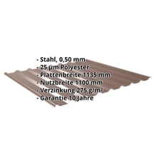 Trapezblech 20/1100 | Dach | Stahl 0,50 mm | 25 µm Polyester | 8011 - Nussbraun #2