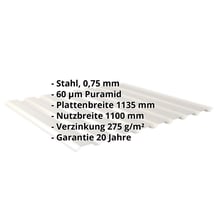Trapezblech 20/1100 | Wand Stahl 0,75 mm | 60 µm Puramid | 9002 - Grauweiß Trapezblech 20/1100 | Wand | Stahl 0,75 mm | 60 µm Puramid | 9002 - Grauweiß #2