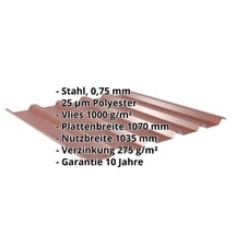 Trapezblech 35/207 | Dach | Anti-Tropf 1000 g/m² | Stahl 0,75 mm | 25 µm Polyester | 8012 - Rotbraun #2