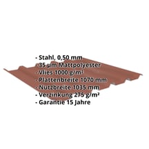 Trapezblech 35/207 | Dach | Anti-Tropf 1000 g/m² | Stahl 0,50 mm | 35 µm Mattpolyester | 75 - Ziegelrot #2