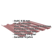 Trapezblech 35/207 | Dach | Anti-Tropf 2400 g/m² Stahl 0,50 mm | 25 µm Polyester | 3005 - Weinrot Trapezblech 35/207 | Dach | Anti-Tropf 2400 g/m² | Stahl 0,50 mm | 25 µm Polyester | 3005 - Weinrot #2