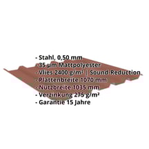 Trapezblech 35/207 | Dach | Anti-Tropf 2400 g/m² | Stahl 0,50 mm | 35 µm Mattpolyester | 75 - Ziegelrot #2