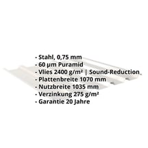 Trapezblech 35/207 | Dach | Anti-Tropf 2400 g/m² | Stahl 0,75 mm | 60 µm Puramid | 9002 - Grauweiß #2